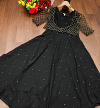 *new Georgette Gown With removable Embroidery Work Overcoat..* - Black, XL(42)