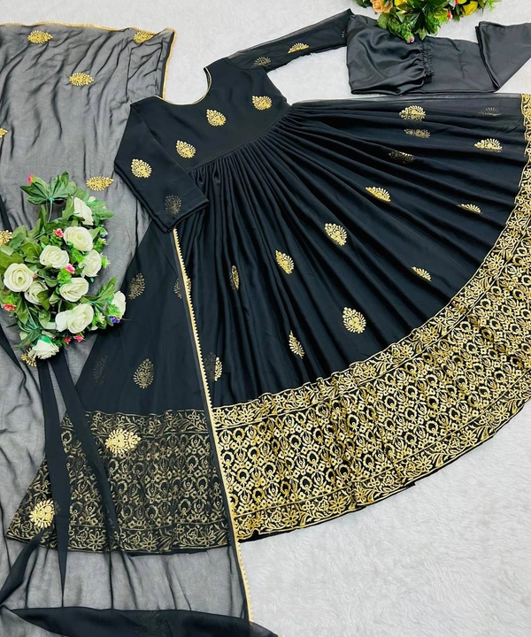 💃👚*Launching New Designer Party Wear Look Gown With Dupatt With Sudidar set New*👚💃(am) - Black, XL Up To Free Size