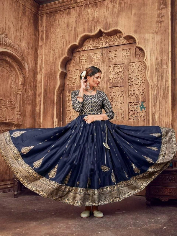 🎊*FABRIC: 14kg Rayon With Beautiful Foil Print With Beautiful 💃*(am) - Navy Blue, M-38