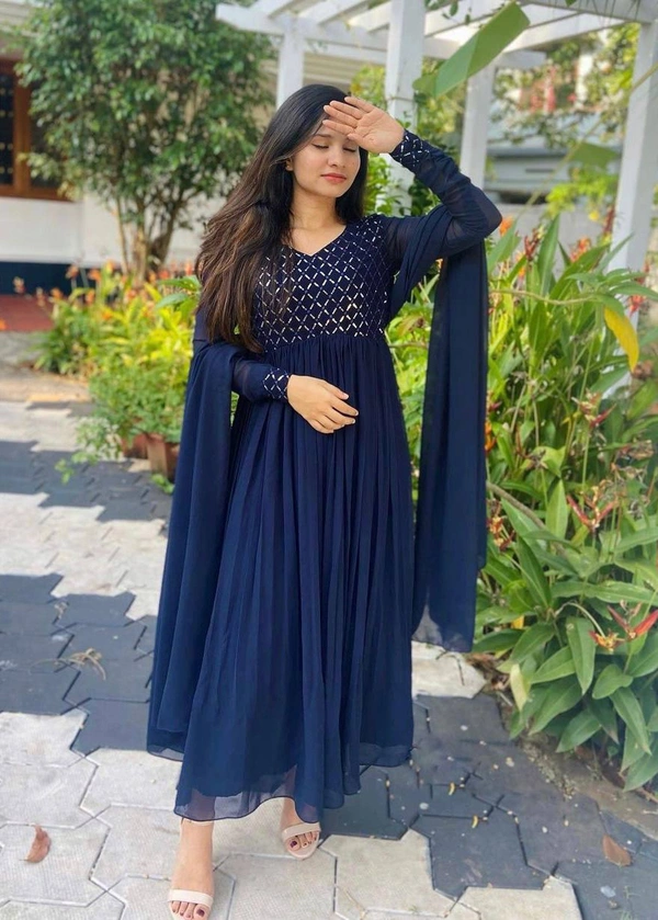 LC 1043♥️ PRESENTING NEW DESIGNER  EMBROIDERED ANARKALI GOWN ♥️(am) - Navy Blue