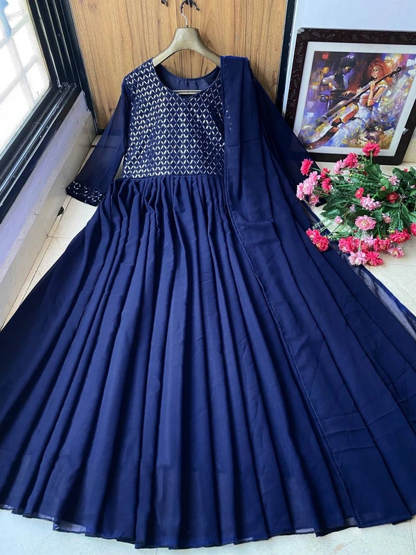 LC 1043♥️ PRESENTING NEW DESIGNER  EMBROIDERED ANARKALI GOWN ♥️(am) - Navy Blue