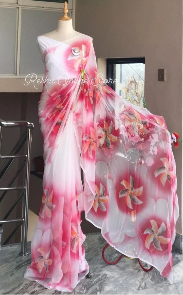*Saree Fabric* - Soft Gorgette (5.50 meter)(am) - Light pink