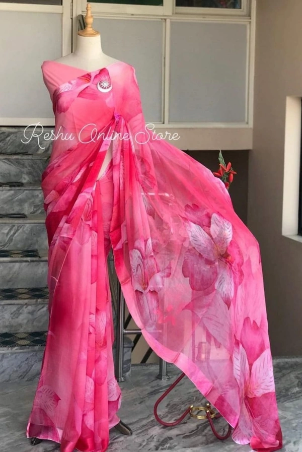 *Saree Fabric* - Soft Gorgette (5.50 meter)(am) - pink