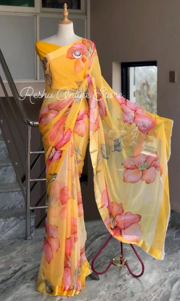 *Saree Fabric* - Soft Gorgette (5.50 meter)(am) - Yellow