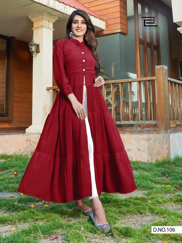 *🧚🏻‍♂️Party wear long flair gown with center slit and frills🧚🏻‍♂️*(am) - White