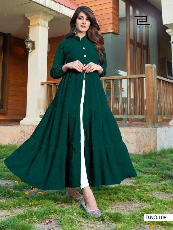 *🧚🏻‍♂️Party wear long flair gown with center slit and frills🧚🏻‍♂️*(am) - White