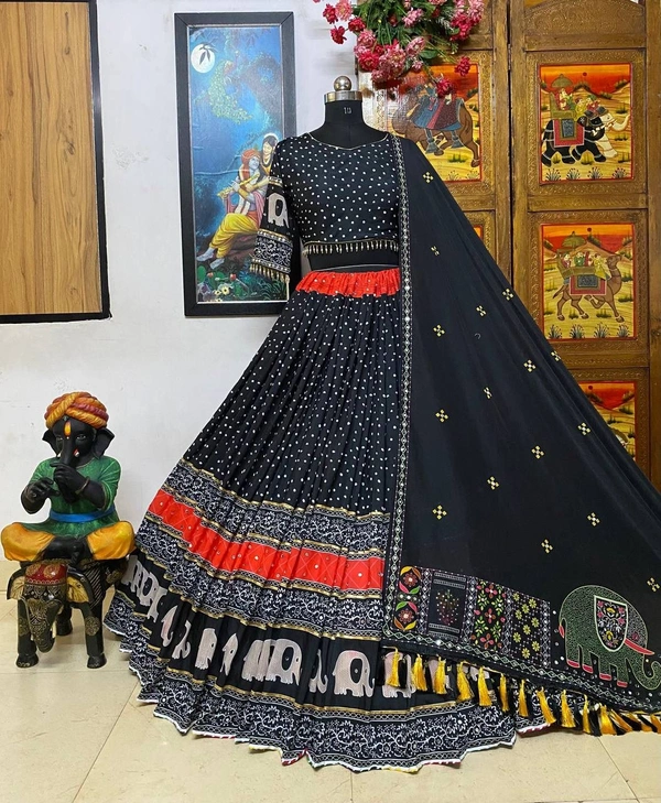 *ALC 004*❤️PRESENTING NEW DESIGNER PRINTED LAHENGA CHOLI❤️(am) - Black