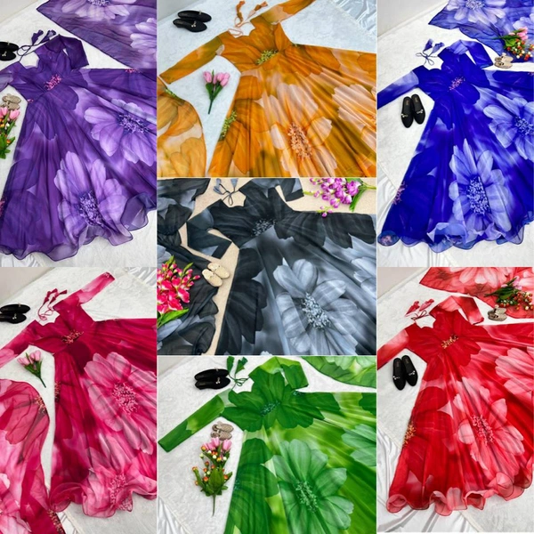 👉👗💥*Launching New Designer Party Wear Look Gown, and Dupatta in Fully 6.5 Meter Fully Arka Flair With Attached Pad*💥👗👌(am) - Blue
