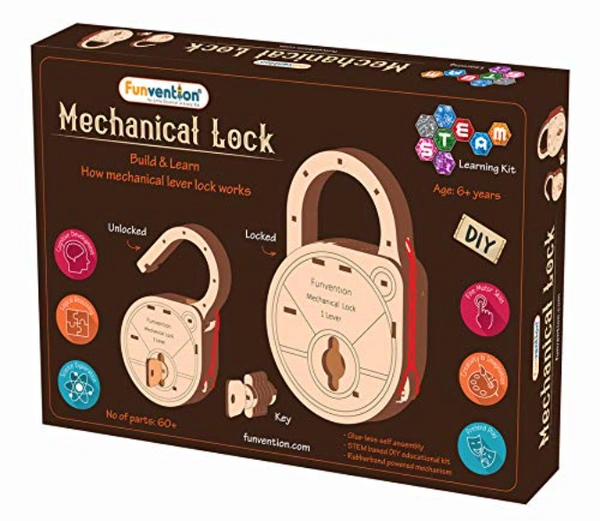 Funvention |DIY Mechanical Lock with Key - Build Working Lock Yourself - STEM Learning Utility Kit - Brown, 60+, Yes, No, Engineered Wood, 27 x 19 x 4 cm, Funvention, 250 grams, Shipping Charges will be added during checkout. Order will be shipped within 2-4 working days. Delivery time may vary due to COVID-19 , rainy season and delivery location. TrackingID will be provided to check the real time status of delivery. For any further queries related to order, Kindly send what's app to PieceofPassion Custo