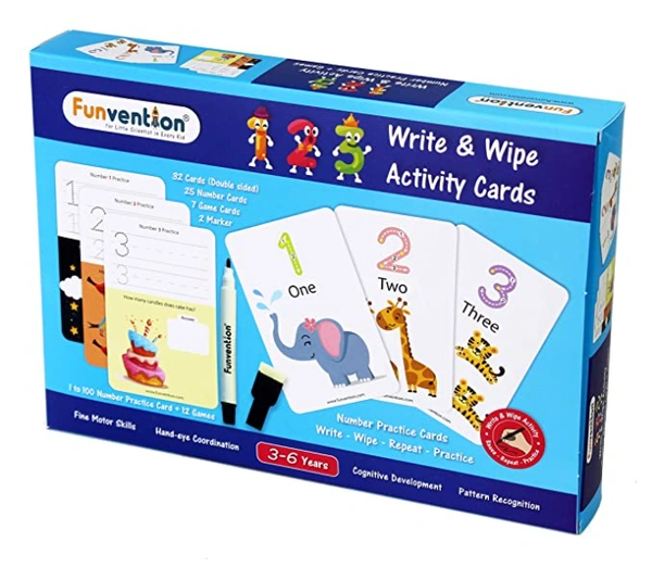 Funvention | Educational Game 123 Numbers Write and Wipe Activity Writing & Counting Practice Cards Learning Games, Pen Control for Children 3-6 Years - Multi, Yes, No, Plastic Sheets, 27 x 19 x 4 cm, Funvention, 300 grams, Shipping Charges will be added during checkout. Order will be shipped within 2-4 working days. Delivery time may vary due to COVID-19 , rainy season and delivery location. TrackingID will be provided to check the real time status of delivery. For any further queries related to order,