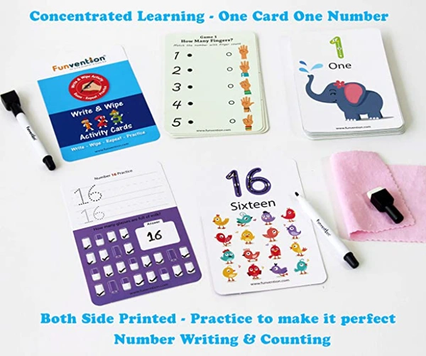 Funvention | Educational Game 123 Numbers Write and Wipe Activity Writing & Counting Practice Cards Learning Games, Pen Control for Children 3-6 Years - Multi, Yes, No, Plastic Sheets, 27 x 19 x 4 cm, Funvention, 300 grams, Shipping Charges will be added during checkout. Order will be shipped within 2-4 working days. Delivery time may vary due to COVID-19 , rainy season and delivery location. TrackingID will be provided to check the real time status of delivery. For any further queries related to order,