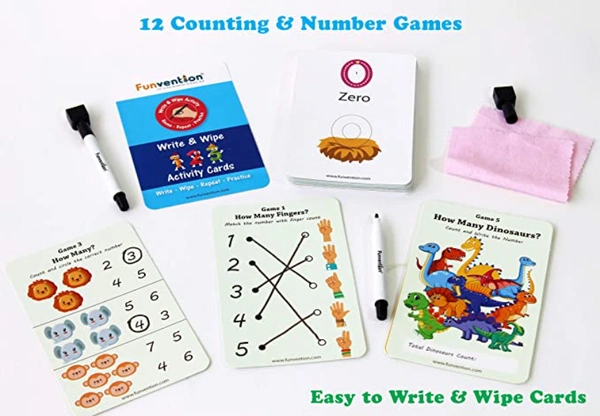 Funvention | Educational Game 123 Numbers Write and Wipe Activity Writing & Counting Practice Cards Learning Games, Pen Control for Children 3-6 Years - Multi, Yes, No, Plastic Sheets, 27 x 19 x 4 cm, Funvention, 300 grams, Shipping Charges will be added during checkout. Order will be shipped within 2-4 working days. Delivery time may vary due to COVID-19 , rainy season and delivery location. TrackingID will be provided to check the real time status of delivery. For any further queries related to order,