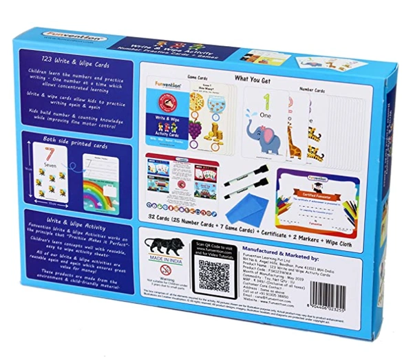 Funvention | Educational Game 123 Numbers Write and Wipe Activity Writing & Counting Practice Cards Learning Games, Pen Control for Children 3-6 Years - Multi, Yes, No, Plastic Sheets, 27 x 19 x 4 cm, Funvention, 300 grams, Shipping Charges will be added during checkout. Order will be shipped within 2-4 working days. Delivery time may vary due to COVID-19 , rainy season and delivery location. TrackingID will be provided to check the real time status of delivery. For any further queries related to order,