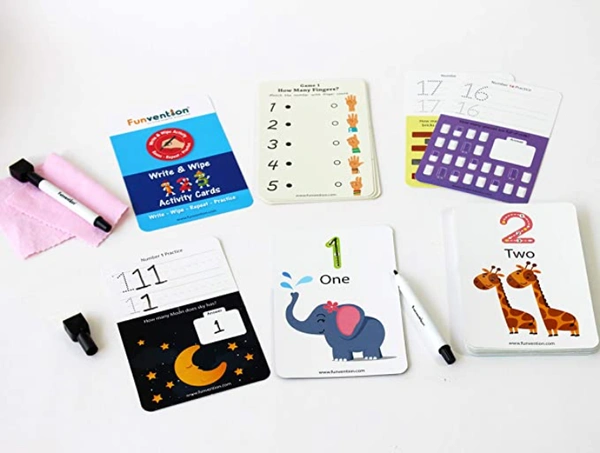 Funvention | Educational Game 123 Numbers Write and Wipe Activity Writing & Counting Practice Cards Learning Games, Pen Control for Children 3-6 Years - Multi, Yes, No, Plastic Sheets, 27 x 19 x 4 cm, Funvention, 300 grams, Shipping Charges will be added during checkout. Order will be shipped within 2-4 working days. Delivery time may vary due to COVID-19 , rainy season and delivery location. TrackingID will be provided to check the real time status of delivery. For any further queries related to order,