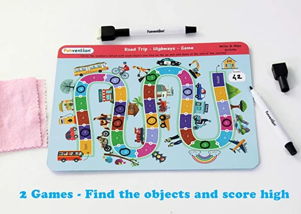 Funvention | for Little Scientist in Every Kid Educational Game Road Trip: Write and Wipe Activity Sheets -Observational Educational Game on The go - Yes, No, Plastic Flash Sheets, 27 x 19 x 4 cm, Funvention, 250 grams, Shipping Charges will be added during checkout. Order will be shipped within 2-4 working days. Delivery time may vary due to COVID-19 , rainy season and delivery location. TrackingID will be provided to check the real time status of delivery. For any further queries related to order, Kind