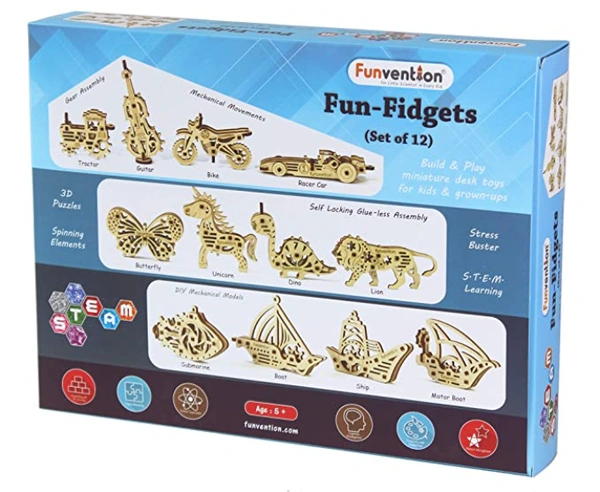 Funvention | Set of 12 Unique DIY Miniature Glue-less Self Assembly 3D Puzzle Models with Gears Mechanism for Little Scientist in Every Kid Toys - Multi, 200, Yes, No, Engineered MDF Wood, 7 x 27 x 35 cm, Funvention, 500 grams, Shipping Charges will be added during checkout. Order will be shipped within 2-4 working days. Delivery time may vary due to COVID-19 , rainy season and delivery location. TrackingID will be provided to check the real time status of delivery. For any further queries related to ord