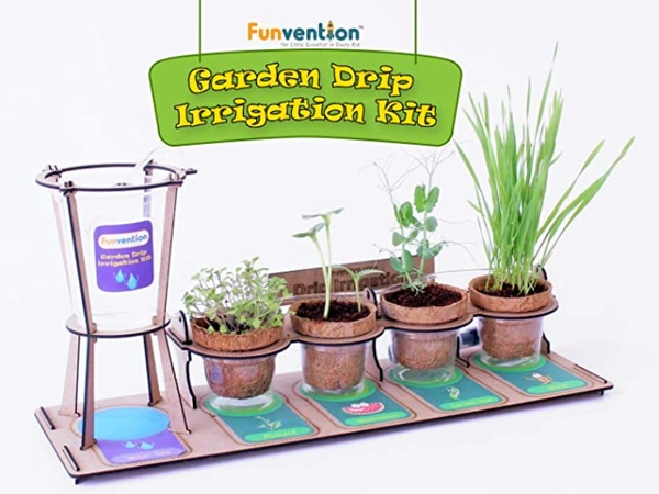 Funvention | Garden Drip Irrigation Kit DIY Science Educational Toy, STEM Learning Kit, Birthday Gifts - Multi, Yes, No, High Quality Engineered Wood, Paper, Coir Pot, Seeds & Soil Coin, 40 x 15 x 20 cm, Funvention, 800 grams, Shipping Charges will be added during checkout. Order will be shipped within 2-4 working days. Delivery time may vary due to COVID-19 , rainy season and delivery location. TrackingID will be provided to check the real time status of delivery. For any further queries related to orde