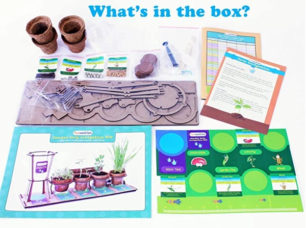 Funvention | Garden Drip Irrigation Kit DIY Science Educational Toy, STEM Learning Kit, Birthday Gifts - Multi, Yes, No, High Quality Engineered Wood, Paper, Coir Pot, Seeds & Soil Coin, 40 x 15 x 20 cm, Funvention, 800 grams, Shipping Charges will be added during checkout. Order will be shipped within 2-4 working days. Delivery time may vary due to COVID-19 , rainy season and delivery location. TrackingID will be provided to check the real time status of delivery. For any further queries related to orde