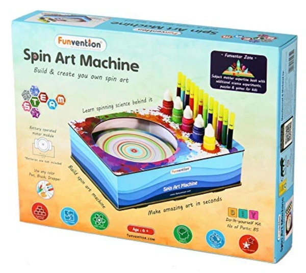 Funvention | for Little Scientist in Every Kid Spin Art Machine, DIY, STEM Learning Kit, Educational Toy, Art, Colouring, Painting Build and Play Kit for Kids and Grown up - mULTI, Yes, 1 9V batteries required., Engineered MDF Wood, Paper Cardboard, 26 x 18 x 8 cm, Funvention, 850 grams, Shipping Charges will be added during checkout. Order will be shipped within 2-4 working days. Delivery time may vary due to COVID-19 , rainy season and delivery location. TrackingID will be provided to check the real ti