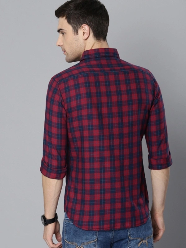 Men's Slim Fit Checked Slim Collar Casual Shirt - Red, M