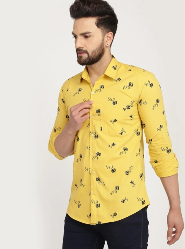 Men's Regular Fit Printed Collar Casual Shirts - Yellow, S