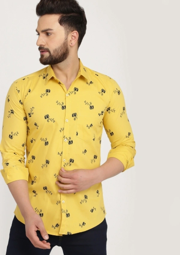 Men's Regular Fit Printed Collar Casual Shirts - Yellow, L