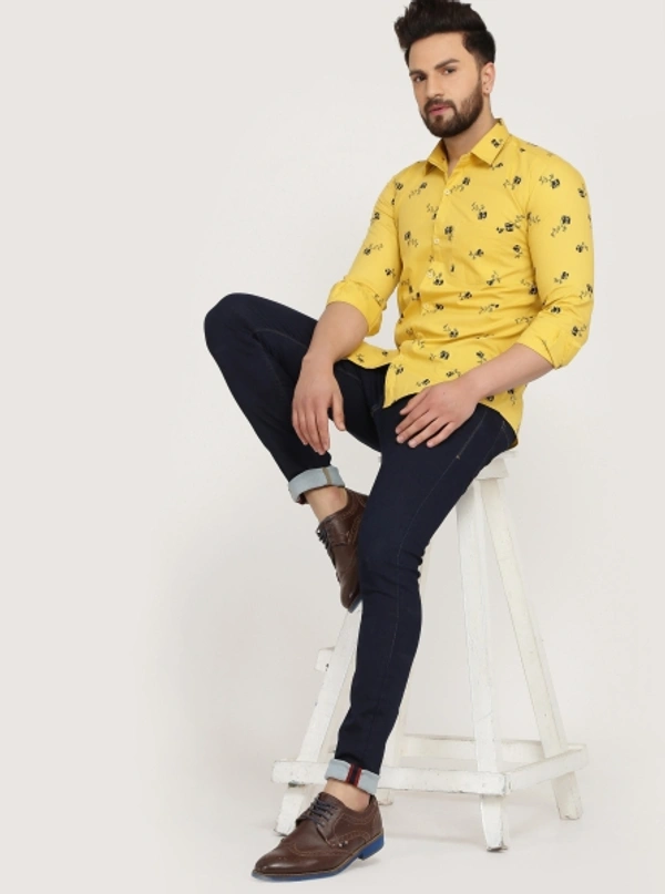 Men's Regular Fit Printed Collar Casual Shirts - Yellow, L
