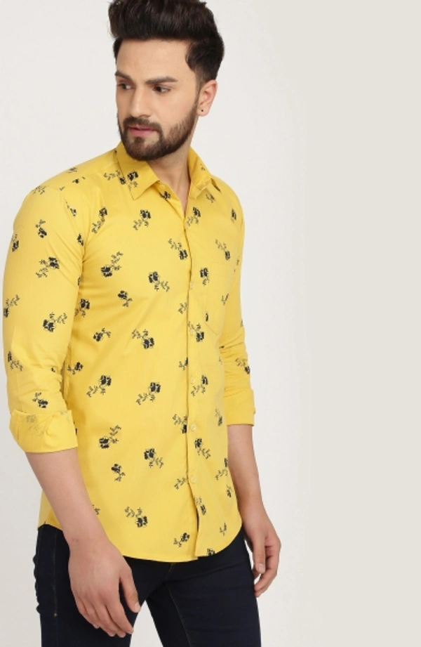 Men's Regular Fit Printed Collar Casual Shirts - Yellow, XL