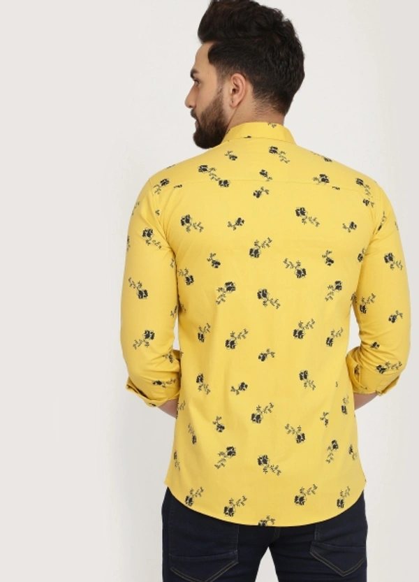 Men's Regular Fit Printed Collar Casual Shirts - Yellow, XL