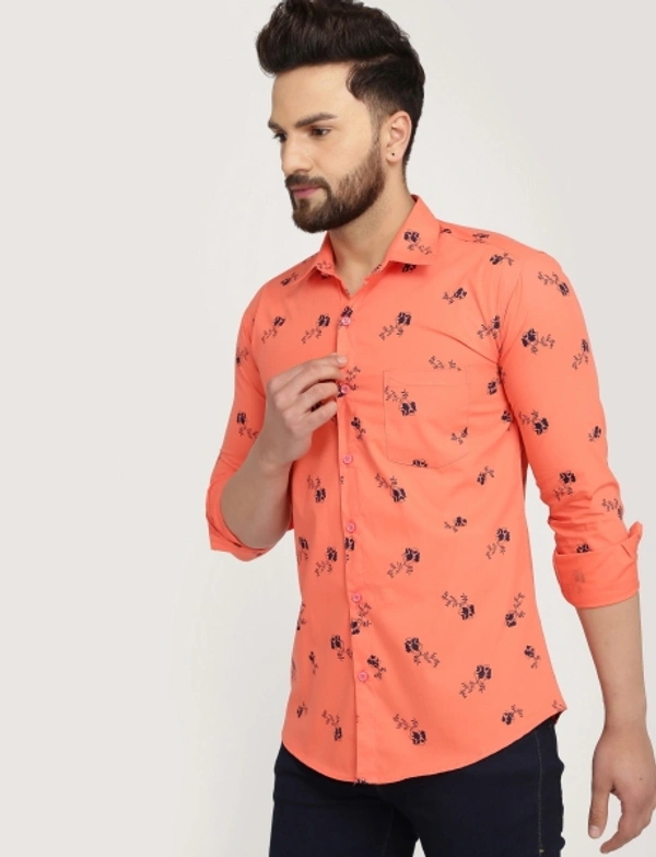 Men's Regular Fit Printed Collar Casual Shirts - Orange, S