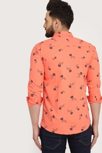 Men's Regular Fit Printed Collar Casual Shirts - Orange, L