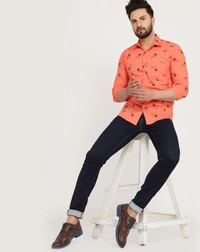 Men's Regular Fit Printed Collar Casual Shirts - Orange, Xl