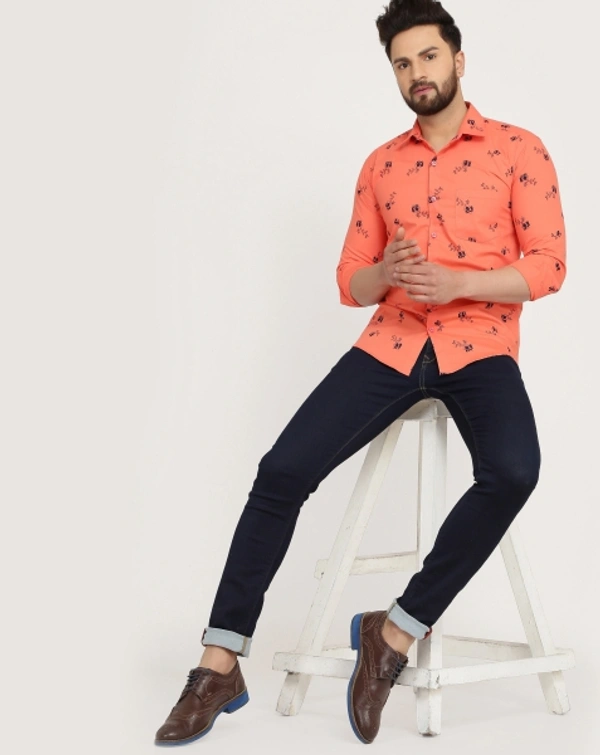 Men's Regular Fit Printed Collar Casual Shirts - Orange, Xl