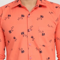 Men's Regular Fit Printed Collar Casual Shirts - Orange, Xl