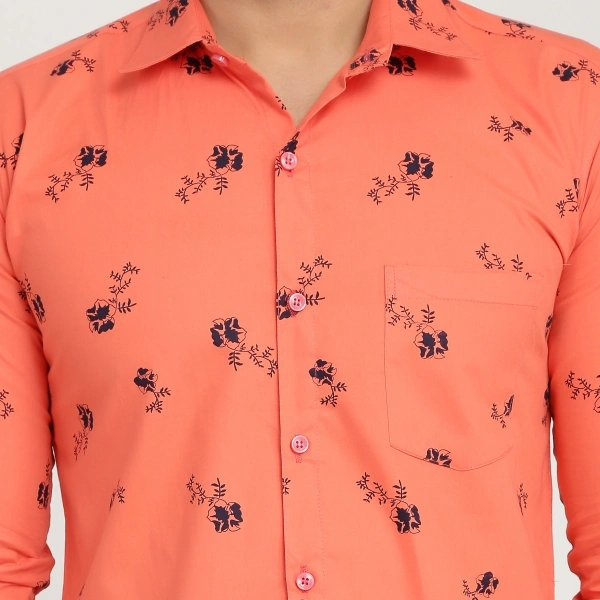 Men's Regular Fit Printed Collar Casual Shirts - Orange, Xl