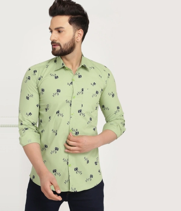Men's Regular Fit Printed Collar Casual Shirts - Green, M