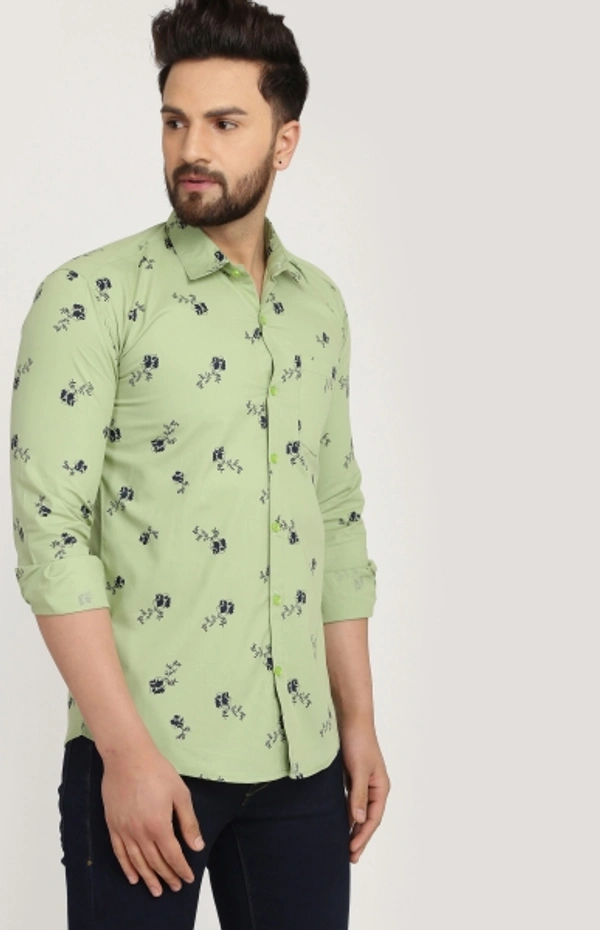 Men's Regular Fit Printed Collar Casual Shirts - Green, L