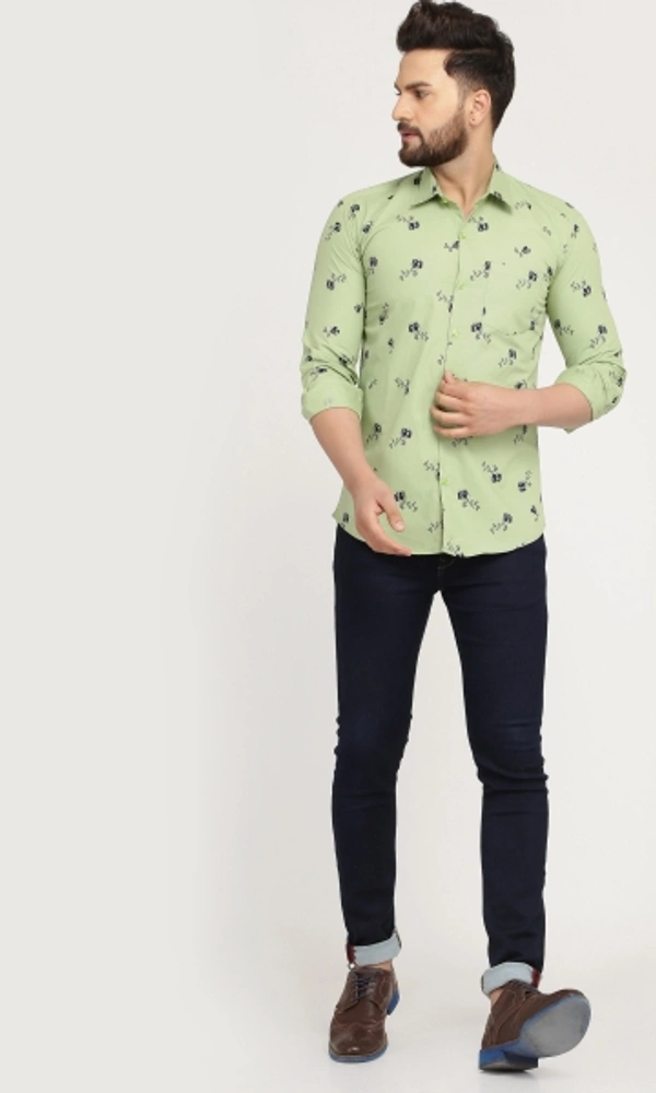 Men's Regular Fit Printed Collar Casual Shirts - Green, Xl