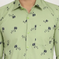 Men's Regular Fit Printed Collar Casual Shirts - Green, Xl