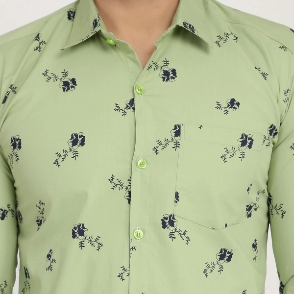 Men's Regular Fit Printed Collar Casual Shirts - Green, Xl