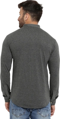 Men's Regular Fit Self Design Collar Casual Shirt - Dark Grey, M
