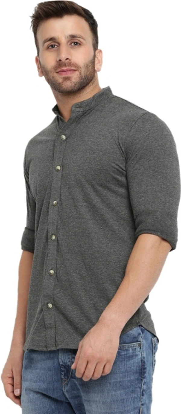 Men's Regular Fit Self Design Collar Casual Shirt - Dark Grey, M
