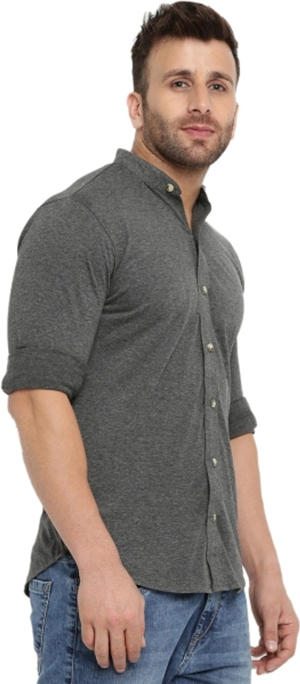 Men's Regular Fit Self Design Collar Casual Shirt - Dark Grey, L