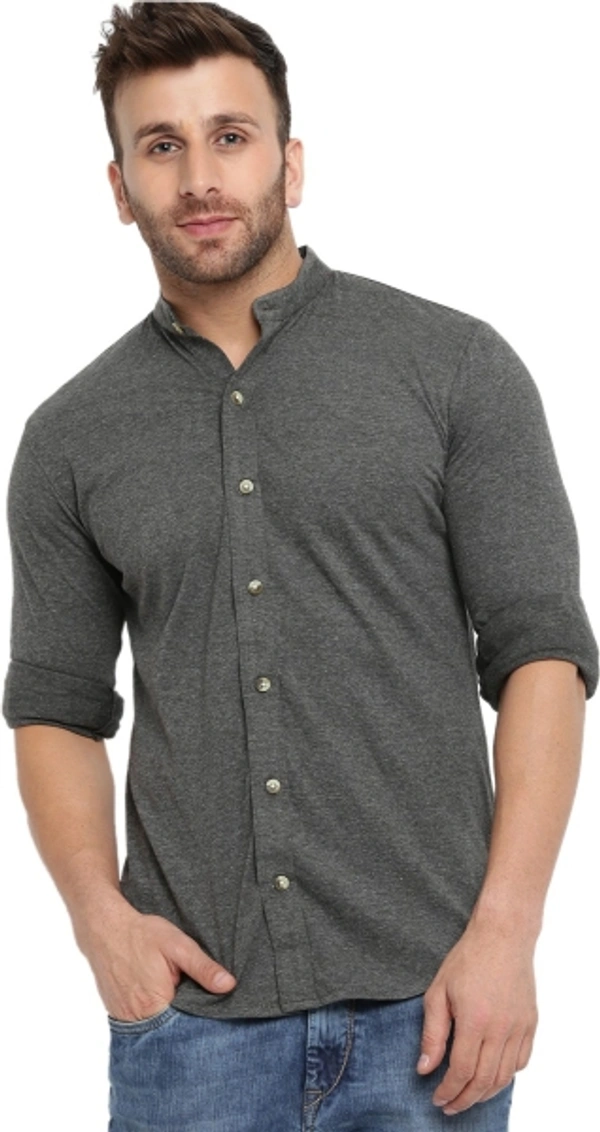 Men's Regular Fit Self Design Collar Casual Shirt - Dark Grey, L