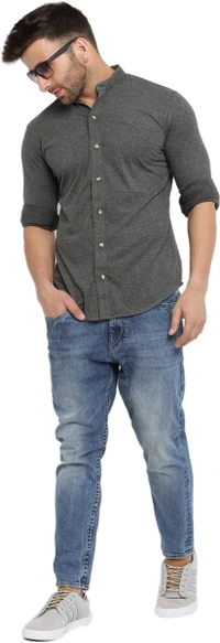 Men's Regular Fit Self Design Collar Casual Shirt - Dark Grey, XL
