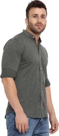 Men's Regular Fit Self Design Collar Casual Shirt - Dark Grey, XL