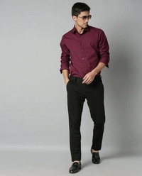 Men's Slim Fit Casual Formal  Shirt - Maroon, S