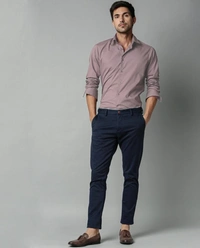 Men's Slim Fit Casual Formal  Shirt - Brown, S