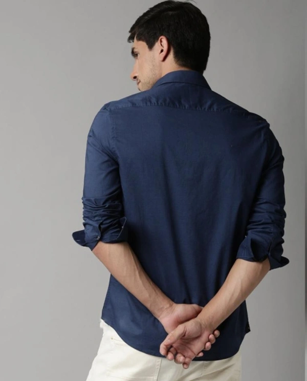Men's Slim Fit Casual Formal  Shirt - Navy Blue, L