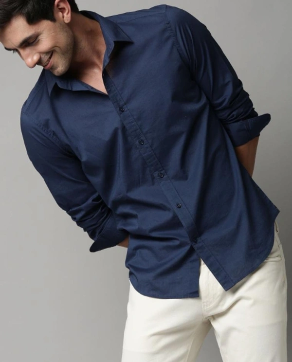 Men's Slim Fit Casual Formal  Shirt - Navy Blue, S